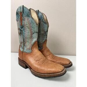 Women's Tan and Blue Ankle Boots